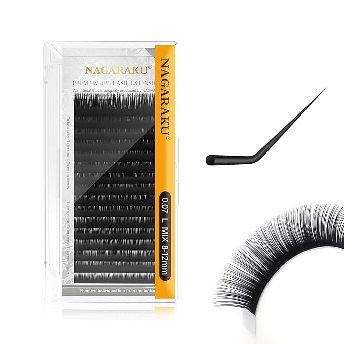 NAGARAKU Eyelash Extensions Individual Lashes Extensions Classic Lash Matte Black 16 Rows Soft Natural Matte Black Professional Beauty Salon Lashes Supplies - 0.07L（8-12mm）Mix