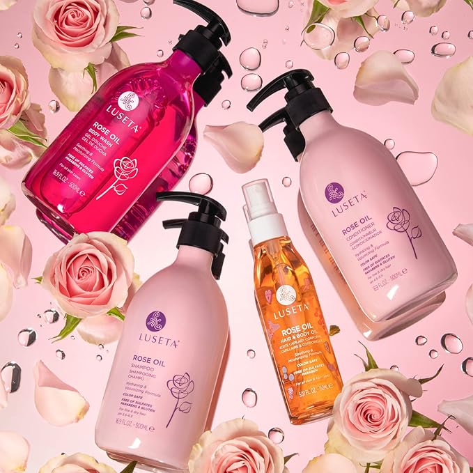 Luseta Rose Oil Shampoo and Conditioner for Volumizing & Hydrating - Color safe, gluten-free, sulfate-free, paraben-free, cruelty free and Vegan