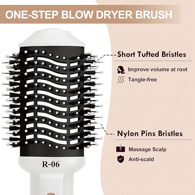 Hair Dryer Brush Blow Dryer Brush in One, 4 in 1 Hair Dryer and Styler Volumizer with Oval Barrel, Professional Salon Hot Air Brush for All Hair Types, Bright White