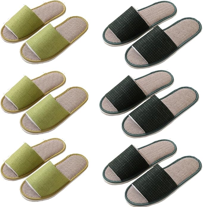 5-6 Pairs Spa Slippers, Non Slip Disposable Slippers for Guest, Washable Foldable Indoor Slippers, Open Toe Linen Spa Slippers for Women Men