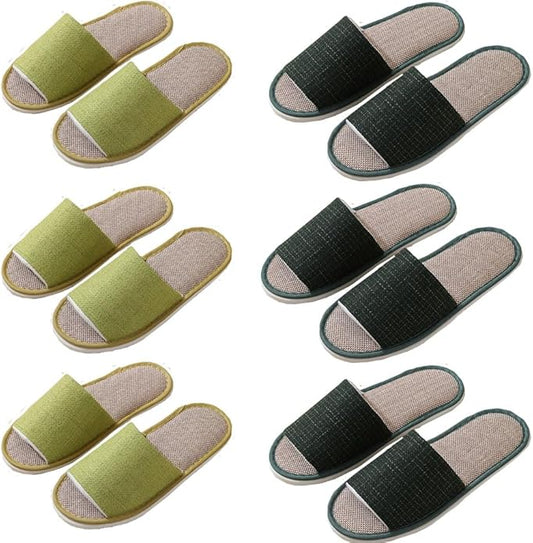 5-6 Pairs Spa Slippers, Non Slip Disposable Slippers for Guest, Washable Foldable Indoor Slippers, Open Toe Linen Spa Slippers for Women Men