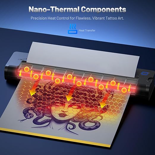 A41 Tattoo Transfer Printer, Wireless Tattoo Printer Machine with 10pcs Paper, 2600mA Portable Thermal Tattoo Stencil Printer for Tattoo Artist & Beginners, Compatible iPad, Phone & PC