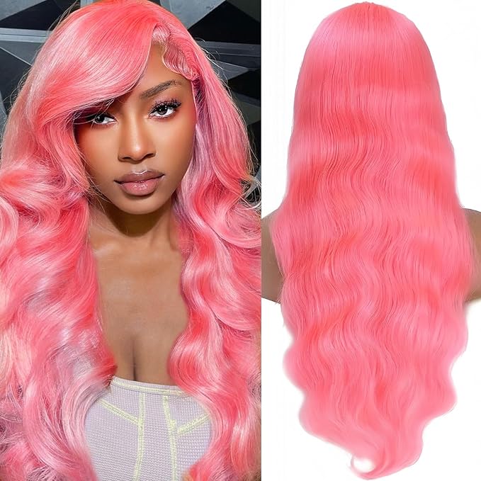 26 Inch Pink Human Hair Wig 13x4 Body Wave HD Lace Front Wigs Human Hair Pre Plucked Color Wigs Human Hair 200 Density Pink Lace Frontal Wig Glueless Wigs for Women