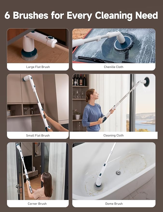 HiCOZY Electric Spin Scrubber HS1 Pro, Shower Scrubber with 2024 New Upgraded Voice Prompt LED Smart Display, Cleaning Brush with 4 Adjustable Speeds, 6 Replaceable Brush Heads Malachite Green