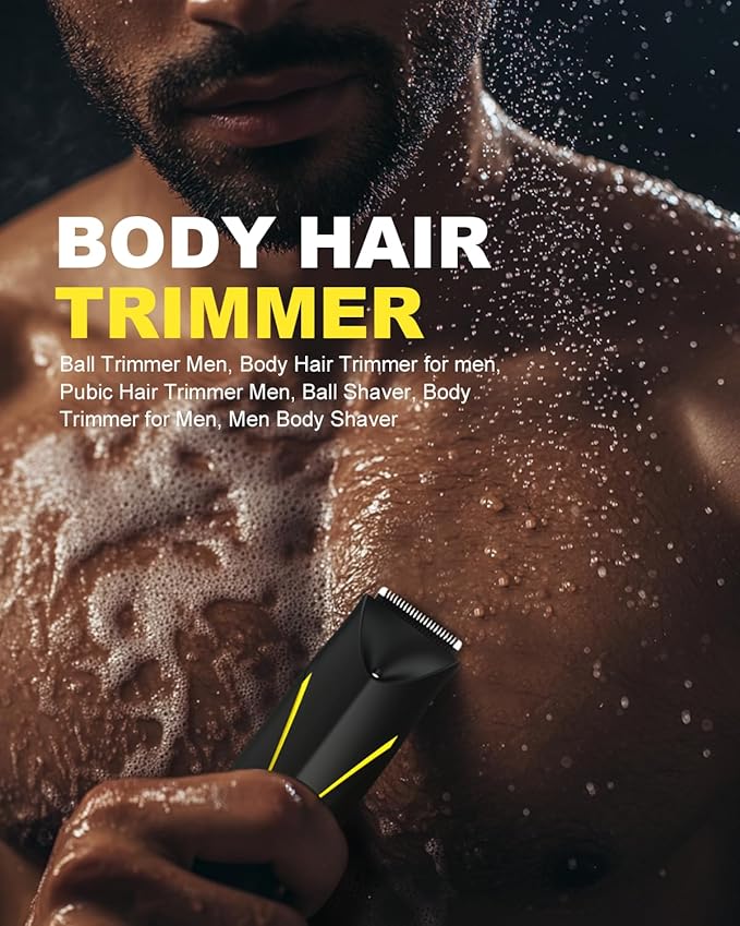 Electric Body Hair Trimmer for Men - Manscape Pubic Hair Groomer Waterproof Ball Shaver Type-C Rechargeable Cordless Replaceable Ceramic Blade Clipper Wet/Dry Male Professional Grooming Smooth