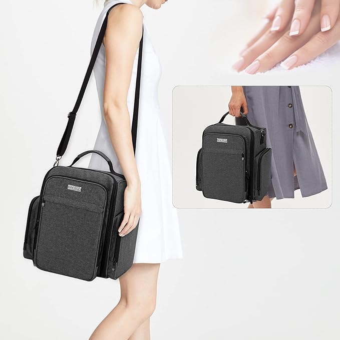 BAFASO Nail Polish Organizer Holds 48 Bottles (15ml - 0.5 fl.oz) and a Nail Lamp, Large Nail Polish Case with 2 Removable Pouches and Multiple Storage Sections (Patented Design), Black