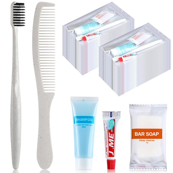 48 Sets Basic Toiletry Kits Homeless Care Package Supplies Personal Hygiene Kits Bulk Include Disposable Toothbrush Toothpaste 30 Ml Shampoo Comb Bath Soap for Women Men Travel Charity Hotel