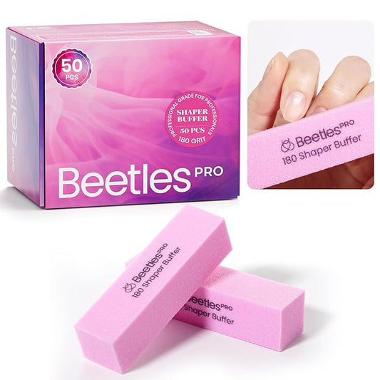 Beetles Nail Buffer Sanding Block 50 Pcs 180 Grit Polisher Buffing File 4 Sides Nail Files Pink Art Pedicure Manicure File for Acrylic Nails and Natural Nails