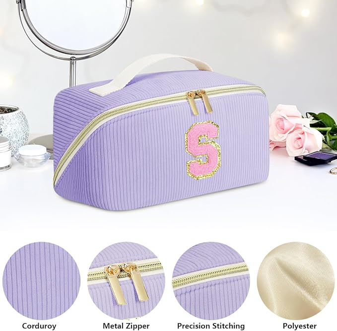 Gifts for Girls, Initial Travel Makeup Bag Women's Day Gift Make up Bag Cosmetic Bags Monther's Day Gifts, Personalized Stuff Bag Cute Makeup Bag Birthday Gifts for Women/Friend/Mother Purple - J