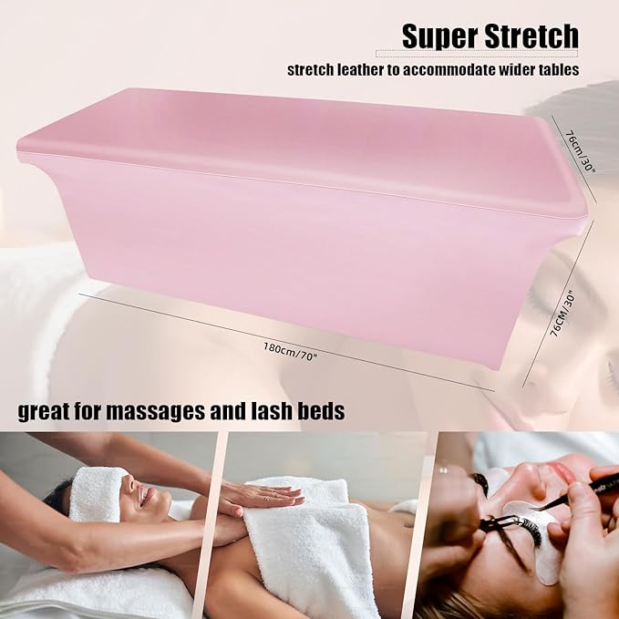 Pink Lash Bed Cover PU Leather Massage Table Cover Waterproof&Wipeable Protective Cover for Eyelash Extension Bed/Salon Massage Bed/Spa Bed, Odorless and High Elasticity Vegan Lash Bed Topper(6FT)
