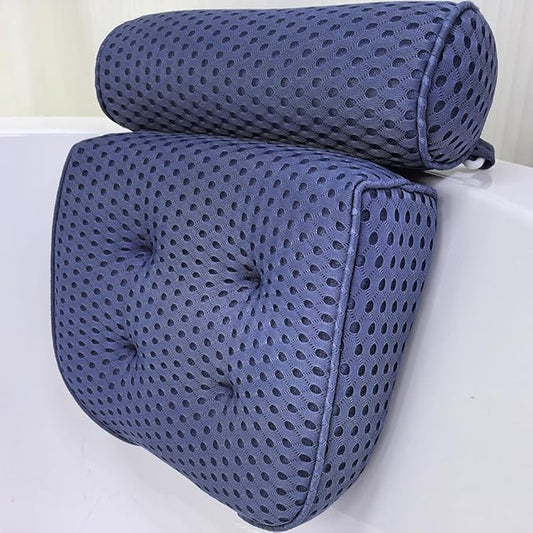 AEROiVi Luxury Bath Pillows for Tub，Bath Pillow Bathtub Pillows for Head and Neck Support Bath Cushion Made from Soft Spacer Mesh Material with Suction Cups (Dark Blue)