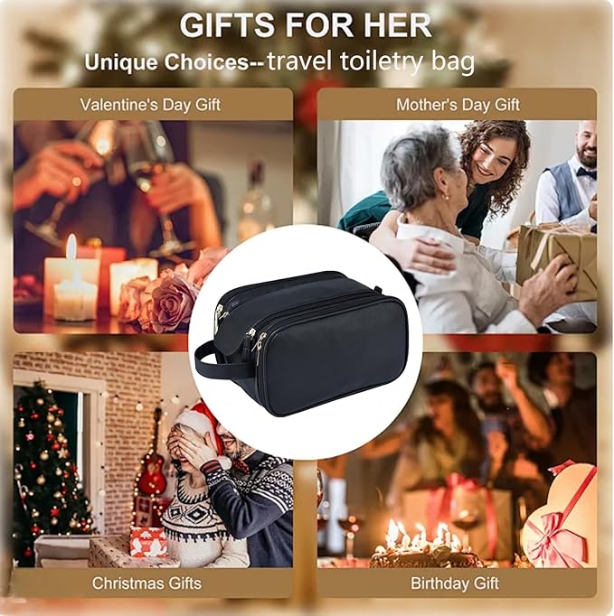 Travel Toiletry Bag for Women PU Leather Triple-layer Double Zipper Toiletry Bags,Waterproof with Handle Mens Toiletry Bag Stowable Brushes, Toiletries Makeup for Business Trips Camping Bathroom Black