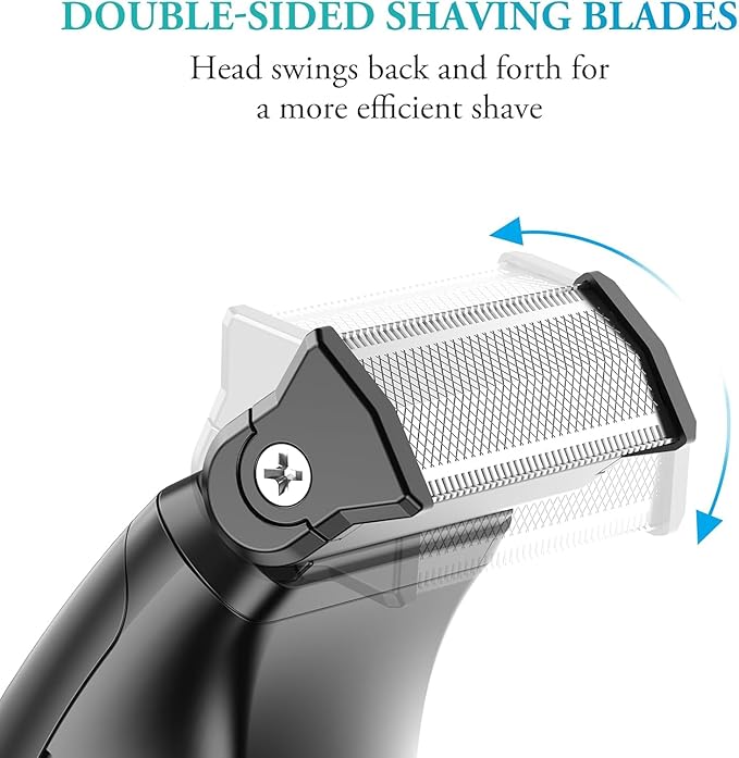 Body Hair Trimmer for Men - 6.0 Upgraded Mens Beard Trimmer, 2-in-1 Dual-Head Groin & Pubic Hair Trimmers for Privates IPX6 Waterproof Wet/Dry Use Rechargeable Body Shavers for Men Ball Shavers