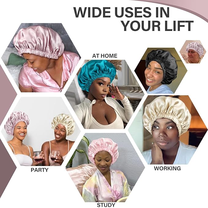 22 Momme 100% Mulberry Double Silk Bonnet for Sleeping Women Double Layer Lined Stay On Head for Hair Care with Adjustable Elastic Band Non-Slip Silk Turban Curly Hair Silk Hair Cap Dusty Pink