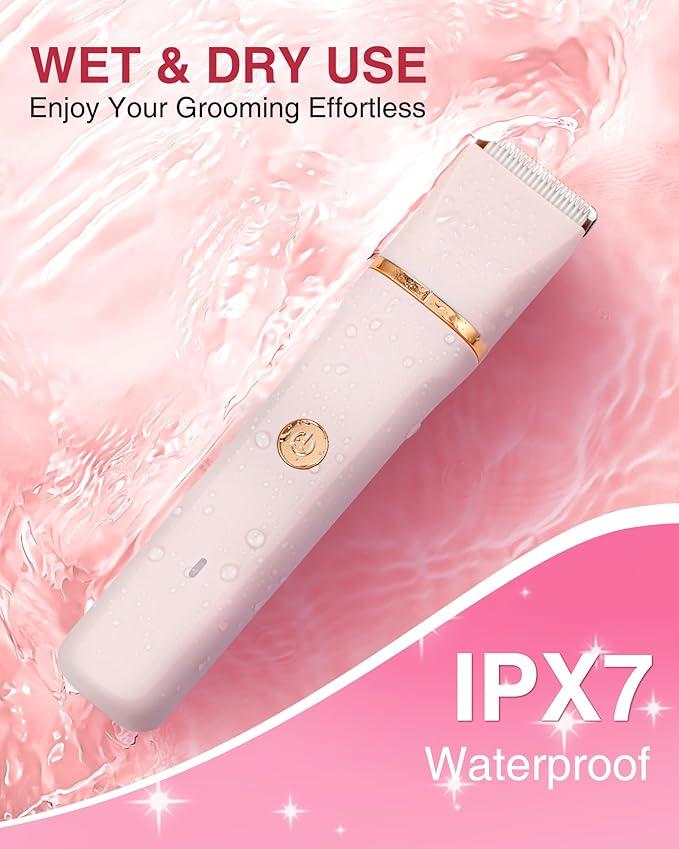 Bikini Trimmer for Women, 3 in 1 Electric Shaver for Womens,Painless Personal Body Hair Groomer,Smooth Hair Trimmer for Pubic Hair,USB-C Charger,IPX7 Waterproof,Ceramic Blades,Peach