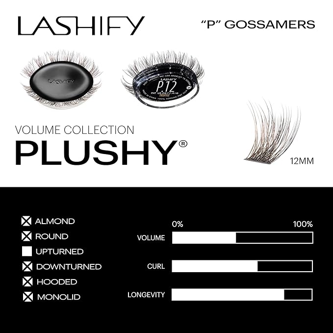 Lashify Plushy 12mm Gossamer Lashes in Truffle Color, Easy DIY False Lashes for a Voluminous Yet Still Natural Look