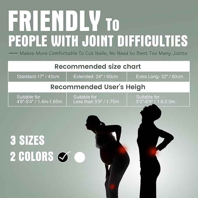 Foldable Extended Long Handle Toenail Clippers with Magnifier-4mm Wide Jaw & Ergonomic Design for Seniors, Arthritis& Limited Mobility | Heavy-Duty, No-Bend Trimming, Tool-Free Foldable (32" Black)