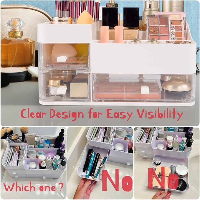 Make up Organizer for Vanity, Cosmetics Skincare Organizers with Clear Drawers. Ideal Vanity Holder for Desk and Dresser Countertops, Bathroom