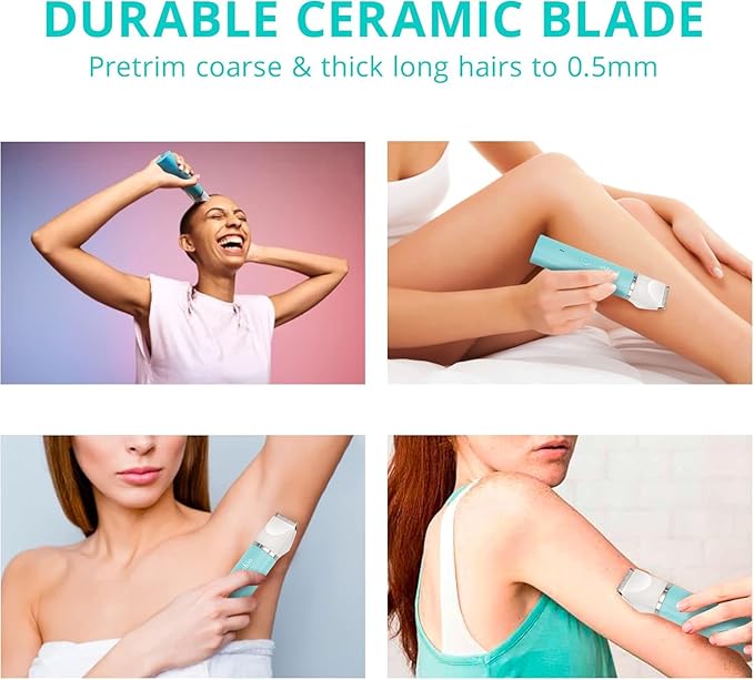 Bikini Trimmer for Women Pubic Hair: Eletctric Razors for Women - Rechargeable Eletctric Shaver for Women - Painless Bikini Trimmer Waterproof IPX7 for Body Hair Tiffany Blue