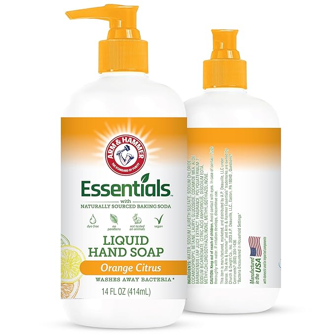 Arm & Hammer Liquid Hand Soap for Skin Cleaning - Cleanser for Kitchen & Bathroom with Orange Citrus Scent - Natural Hand Soap Cleanses, Softens 14 FL Oz (414ml)