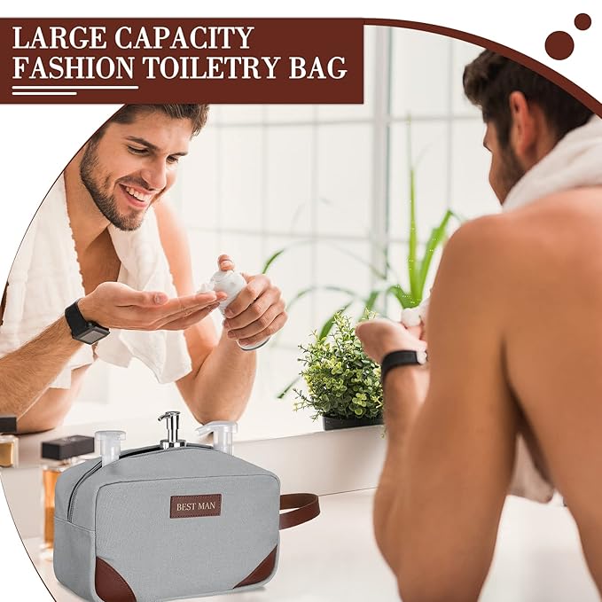 Eccliy 6 Set Groomsmen Gifts Men Toiletry Bags Men's Travel Shaving Kit Bathroom Bags Water Resistant Toiletry Case for Wedding Groomsman Proposal Gift Travel Accessories(Light Gray, Brown)