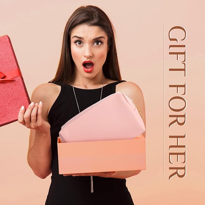 Sanwuta 9 Pcs Preppy Makeup Bag PU Leather Cosmetic Bag Makeup Pouch Plain Waterproof Toiletry Organizers for Traveling Preppy Travel Purse End of the Year Teacher Gifts Bulk(Pink Brown Series)