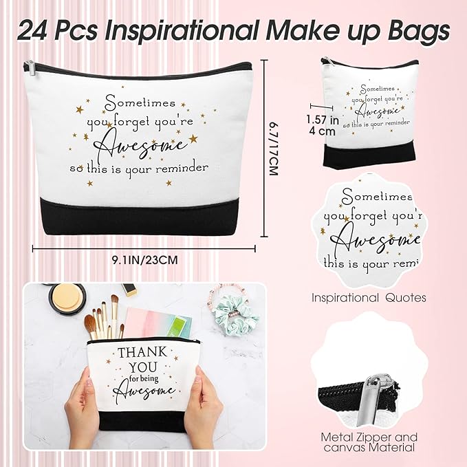 Sanwuta 48 Pcs Mother's Day Thank You Gifts Bag Bulk for Women 24 Make up Bags 24 Appreciation Keychains for Teacher Nurse(Classic)