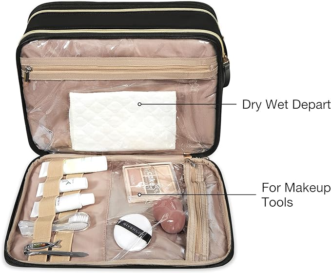 BAGSMART Large Toiletry Bag, Travel Makeup Organizer, Water-resistant Makeup Cosmetic Bag Door Room Essentials Travel Bag for Accessories, Shampoo, Full Sized Container, Toiletries (Black, Large)