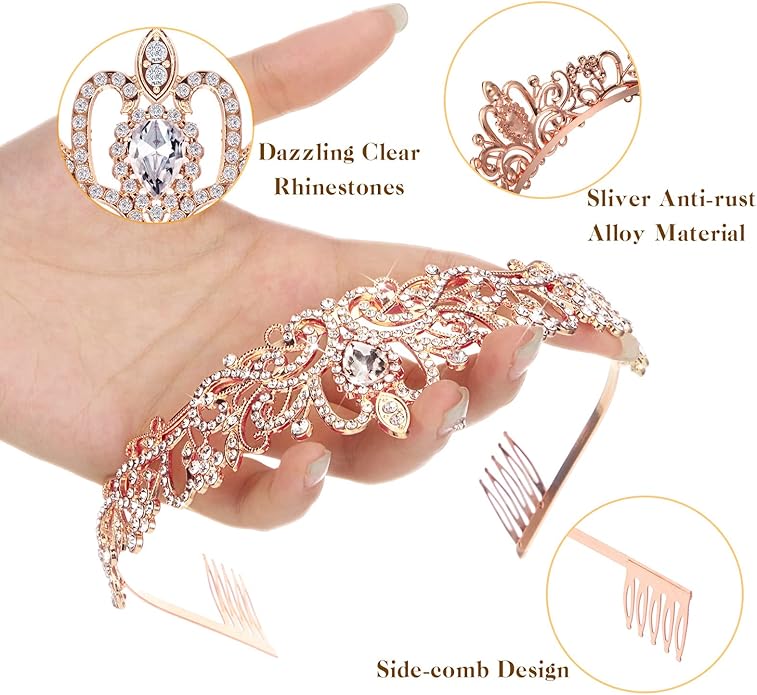 BBTO 10 Pcs Crystal Tiara and Crowns for Women Girls Princess Rhinestone Crown Queen Headband with Combs Bride Tiara for Birthday Party Wedding Prom Hair Accessories