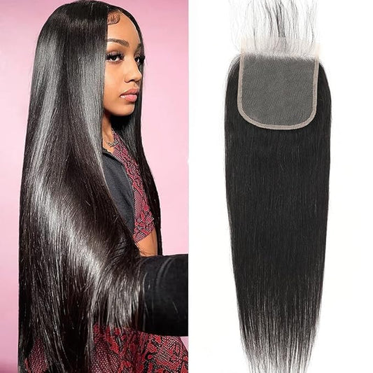 5x5 HD Transparent Closure Straight Human Hair Lace Closure Skinlike Brazilian 5x5 Closure 16inch Virgin Straight Closure 100% Real Human Hair Free Part Closure Pre Plucked Natural Black Glueless