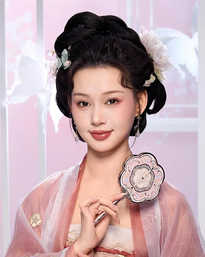 Flower Knows Butterfly Cloud Collar Hand Mirror,Portable Vintage Handheld Mirror,Durable Metal Mirror,Cute & Aesthetic Princess Mirror,with Long Handle for Easy Holding,Gift for Girls(Lotus Pink)