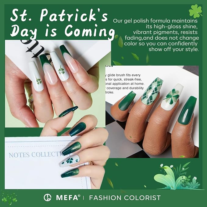 MEFA Green Gel Nail Polish, 6 Colors Green Glitter Nail Polish Gel Dark Avocado Sage Evergreen Sparkle nail Polish Set Soak Off Nail Art DIY Salon Manicure Nail Art Gifts for Women