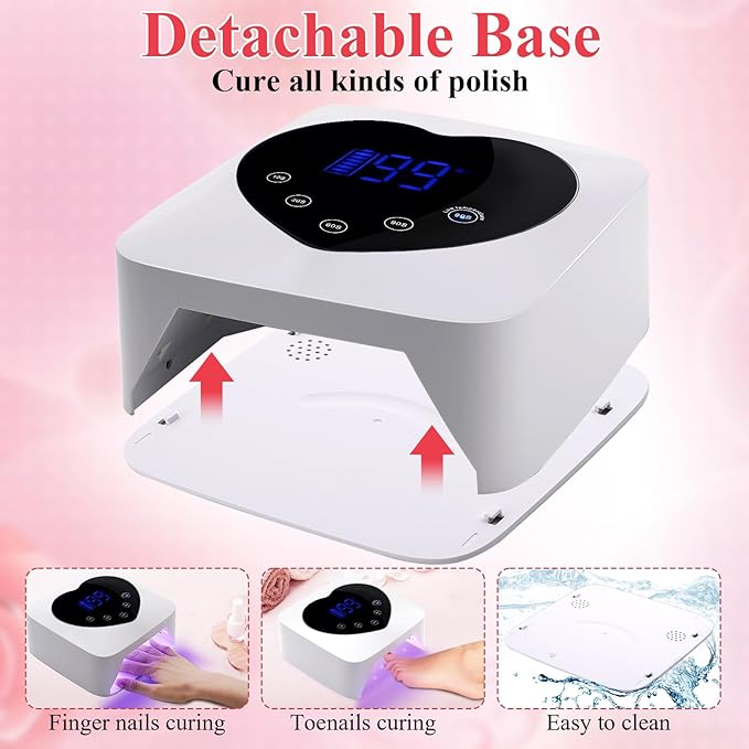 Cordless UV Led Nail Lamp, 72W UV Nail Light for Nail Polish, Rechargeable Nail Dryer, Heart Nail Lamp with 5 Timer and LCD Display, Professional Nail Lamp for Valentines Day Gifts and Nail Salon