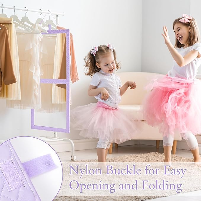 Foldable Backstage Mirror with Handle 33.5X 13.4 Inch Leather Folding Hanging Mirror Rectangular for Travel Dance Bag Home Fitness Spa Gift for Dancers（Purple）