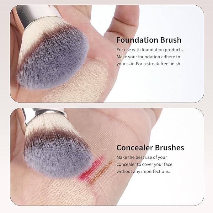 MAANGE 10 Pcs Makeup Brush Set Double-ended Kabuki Brush Travel Makeup Brushes for Foundation Powder Concealers Eye Shadows Makeup Tools Set with LED light Mirror (Gold)