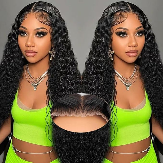 5x5 Hd Lace Closure Glueless Wigs Human Hair Pre Plucked Pre Cut Deep Wave 100% Raw Human Hair Wig Reay to Wear and Go Curly Closure Wig for Black Women Human Hair Wet and Wavy Natural Hairline