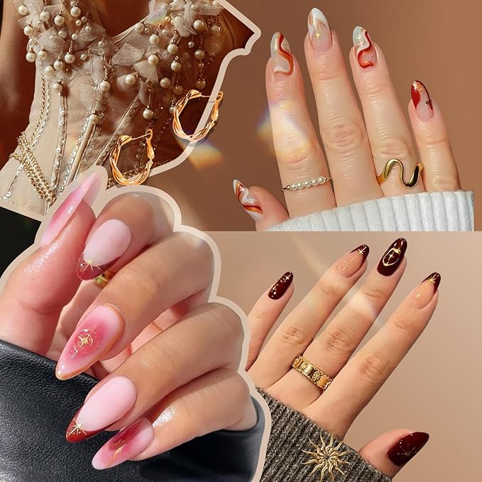 Modelones Gel Nail Polish Kit with U V Light, Milky White Nude Glitter Pink Red Gold Metallic Manicure Set with Base Top Coat Star Stickers 4 Colors Gel Mini Salon Nail Art Starter Gift for Women Girl