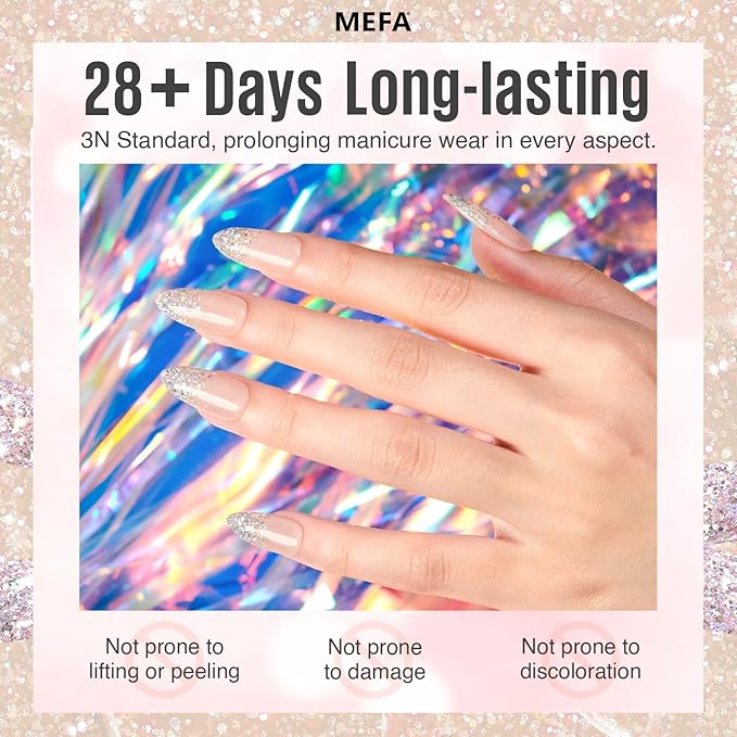 MEFA Glitter Nail Polish Set 6 Colors, Chrome Platinum Sparkly Shiny Black Silver Pink Champagne Turquoises Gel Polish Kit Soak Off Nail Art Design at Home DIY Manicure Kit Gifts for Women