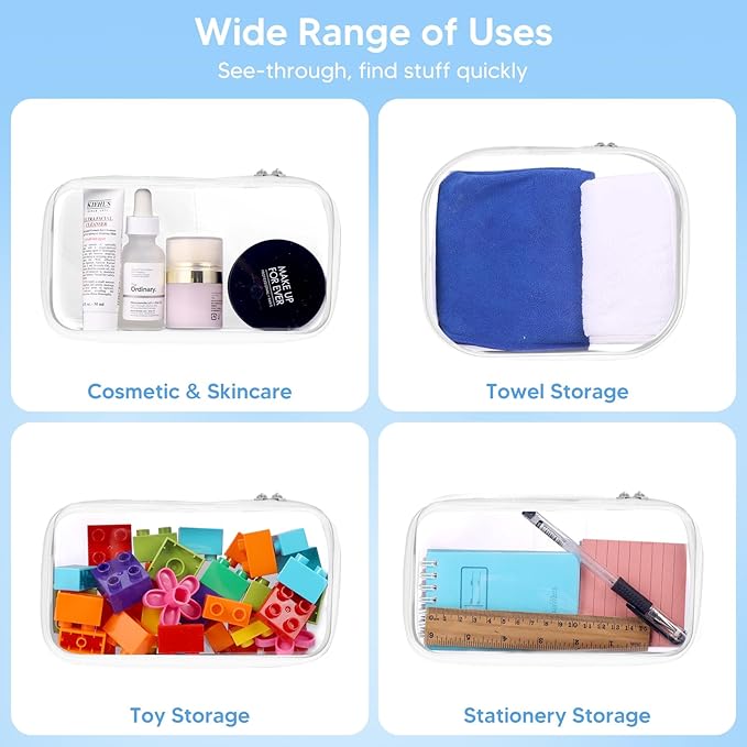 3PCS Clear Hard Shell Zipper Case for Storage, Portable Waterproof Cosmetic Bag with Zipper, Plastic Clear Pencil Case, Toiletry Pouch, Travel Organizer, Toy Storage Bins