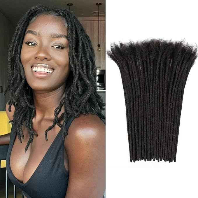 6 Inch 0.4cm Thickness Loc Extensions Human Hair 30 Strands Dreadlock Extensions Real Human Hair For Women Men Kids 100% Full Handmade Permanent Locs Extensions Can Be Dyed And Bleached (Natual Black)