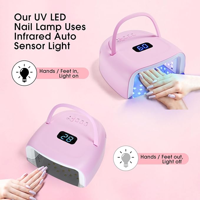 60W Rechargeable LED Nail Lamp, Cordless Gel Lamp with Portable Handle & 42pcs Lamp Beads, Automatic Sensor UV LED Nail Dryer, 4 Timers Professional UV Light for Gel Nails