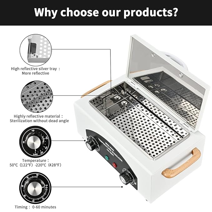 High Temperature Metal Tool Cleaning Box, 110V 300W 1.5L with Timer Manicure Pedicure SPA Salon Barber Equipment for Sundry Beauty Hair Nail Metal Tools with Handle