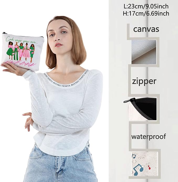 WZMPA Sorority Sisters Cosmetic Makeup Bag Pink and Green Gift God Says You Are Sorority Makeup Zipper Pouch Bag Greek Sorority Paraphernalia (God Says AK)