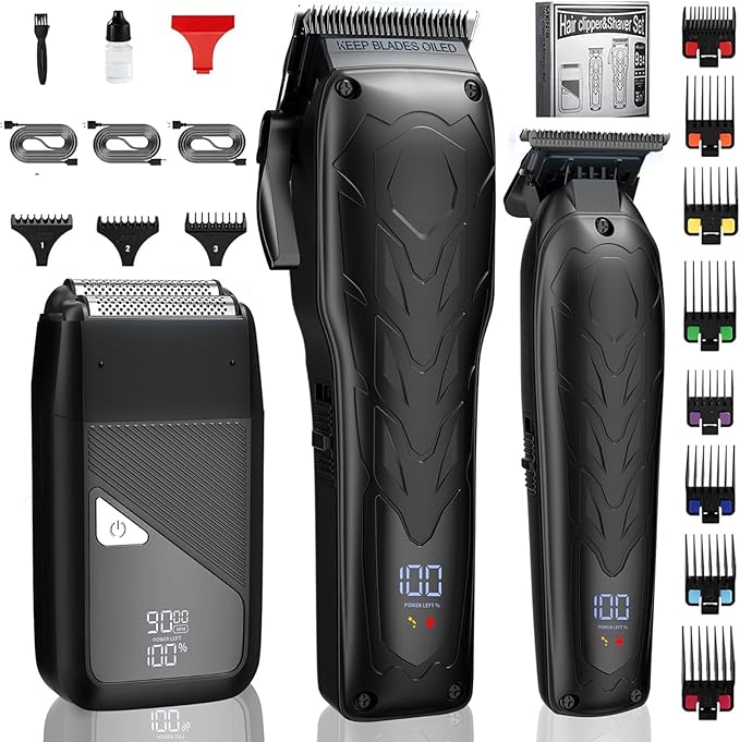 Suttik Professional Hair Clippers for Men, Barber Clippers and Trimmers Set, Foil Shavers for Men, 3 in 1 Cordless Hair Clippers Set Hair Cutting Kit Barber kit with LED Display