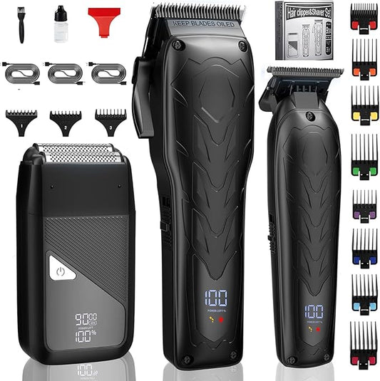 Suttik Professional Hair Clippers for Men, Barber Clippers and Trimmers Set, Foil Shavers for Men, 3 in 1 Cordless Hair Clippers Set Hair Cutting Kit Barber kit with LED Display