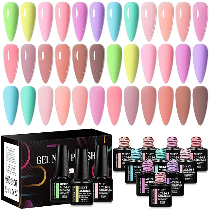 MEET ACROSS Builder Gel Base_Coat for Nails, Macaron Rubber Base Gel Nail Polish 18 Colors Pink Blue Green Nude Rubber Base Gel for Nails All Seasons Nail Design Gifts