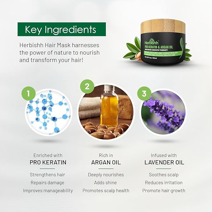 Herbishh Dark COffee 3 in 1 Hair Dye Shampoo (Pack of 2)16.9 FL Oz Each and Pro Keratin Argan Oil Hair Mask 5.07 Fl Oz Combo for Dry Damaged Hair 150 ML - Long Lasting Grey Hair Color for Men & Women