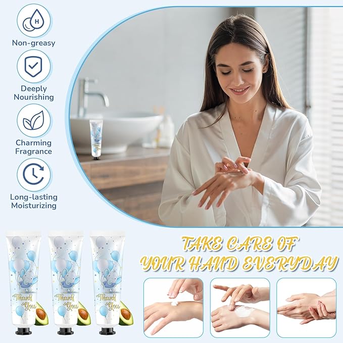 24 Sets Baby Shower Hand Cream Bulk Blue Elephant Shower Favors Bridal Thank You Appreciation Hand Cream for Guests Travel Size Lotion with Organza Bags