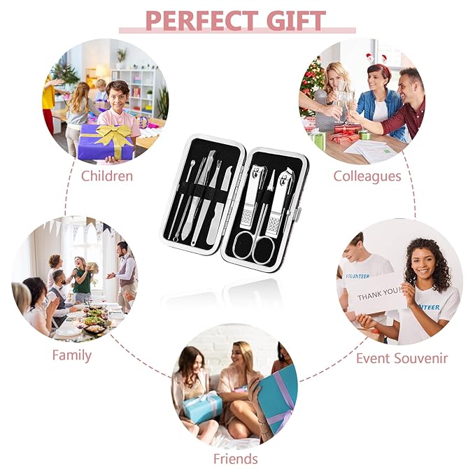 Lasnten 24 Set Manicure Set Bulk Nail Clippers Grooming Nail Kit Stainless Steel Professional Pedicure Kit Pedicure Tools with Travel Case Gifts for Men Women Personal(8 in 1,Shiny Pink)