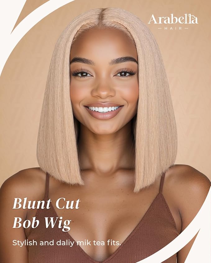 Arabella 5x6 Ready to Go Glueless Wigs Human Hair 210% Density Light Flaxen Brown Bob Wig 613 Lace Front Pre-Cut Lace Glueless Wigs (14inch, 5x6)